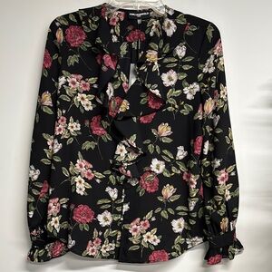 Karl Lagerfeld Pink Cream Floral Ruffled Blouse